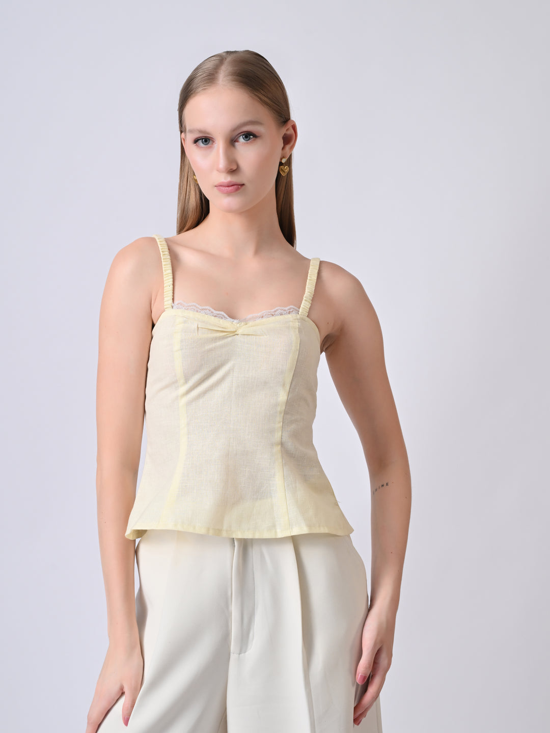 Buttercup Sweetheart Neck Peplum Cotton Top