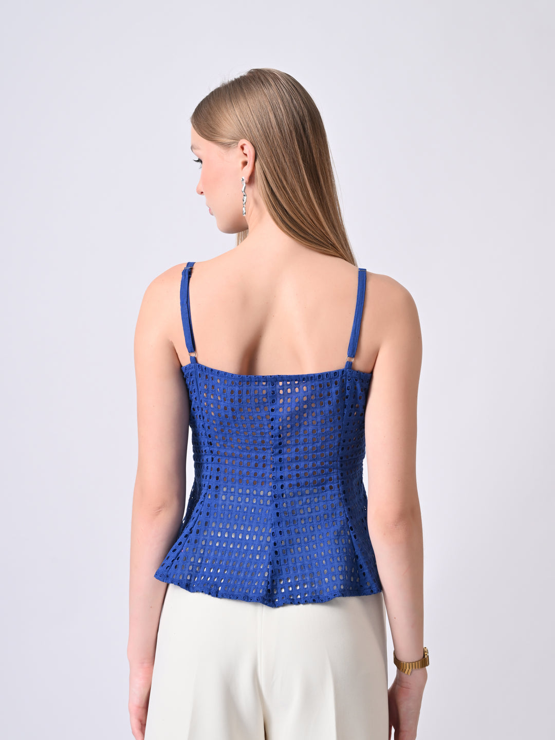 Elsa Electric Blue Schiffli Cotton Peplum Top