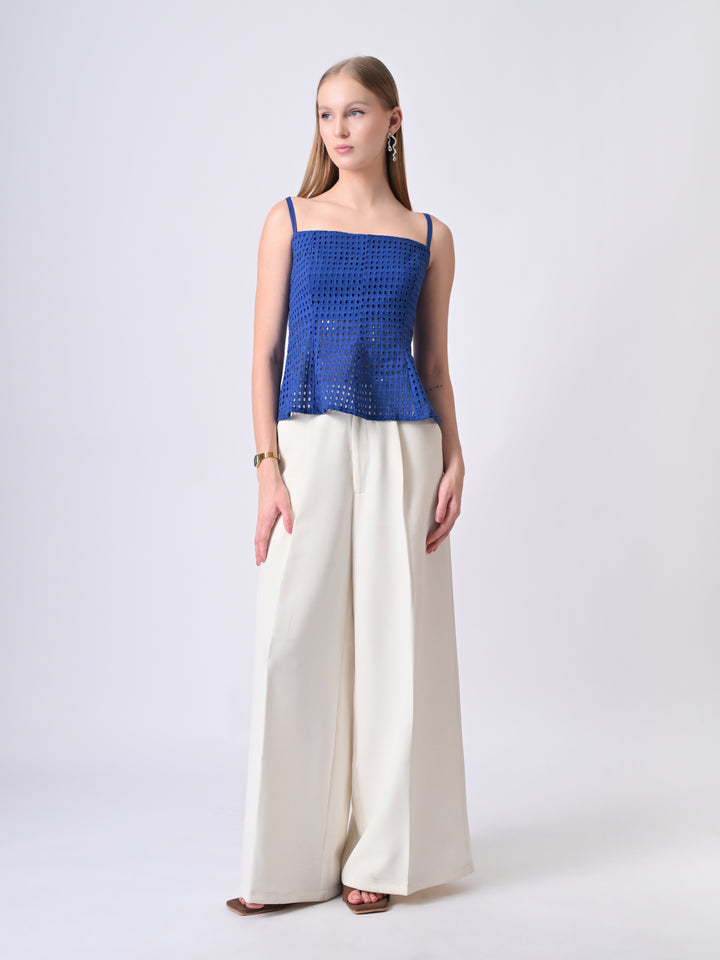 Elsa Electric Blue Schiffli Cotton Peplum Top