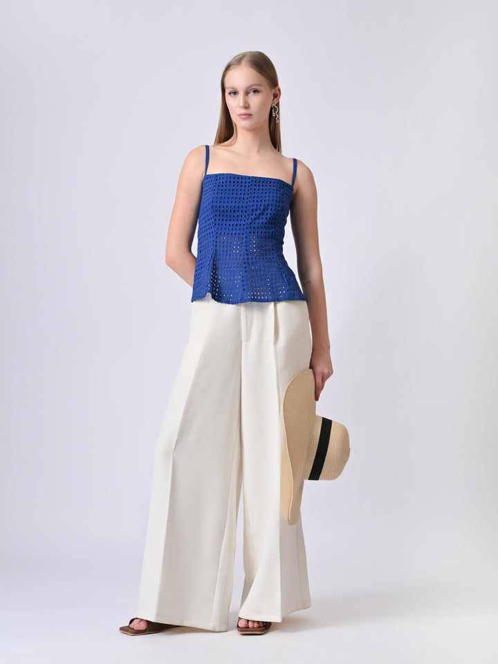 Elsa Electric Blue Schiffli Cotton Peplum Top