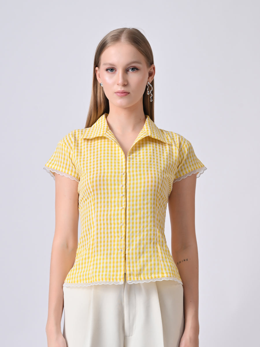 LACY GINGHAM CHECK SHIRT (Yellow)