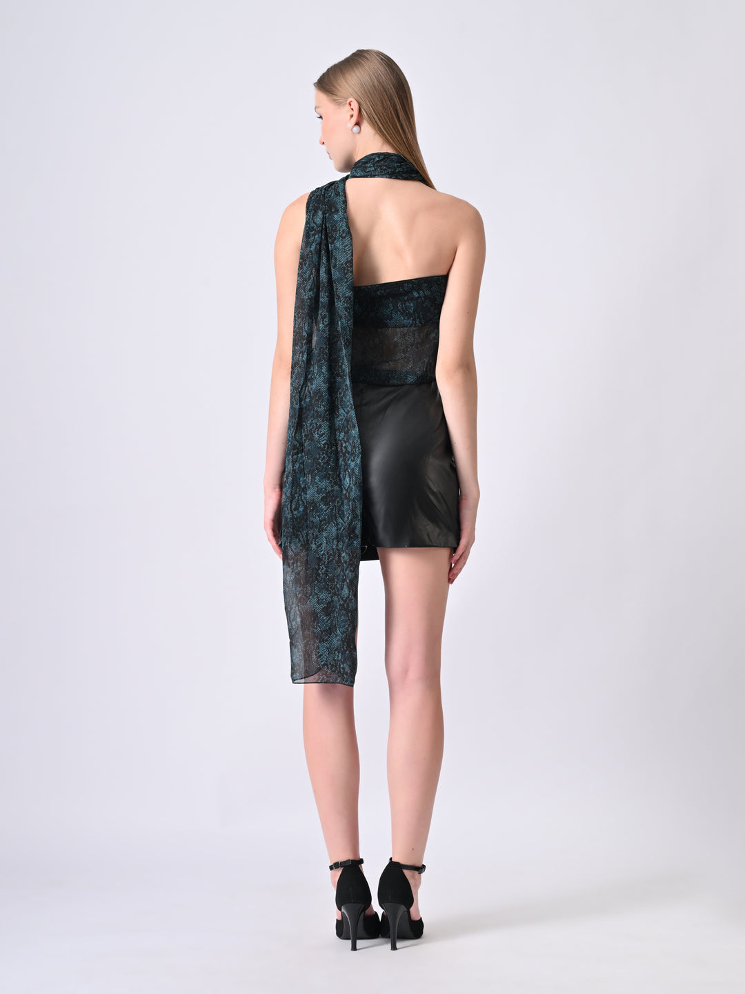 ZARAH Snake Print Off-Shoulder Drape Top (Teal)