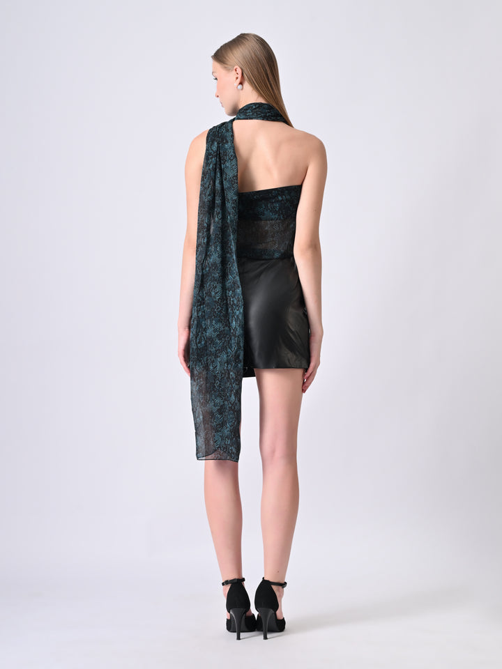 ZARAH Snake Print Off-Shoulder Drape Top (Teal)