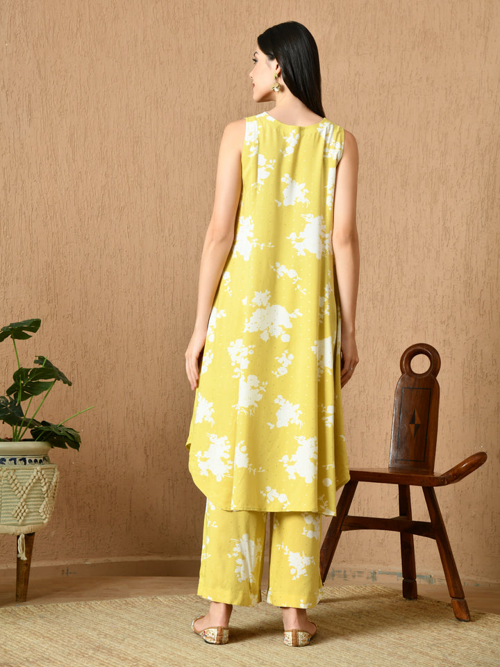 Indya Flared Fit Printed Kurta with Straight Pants