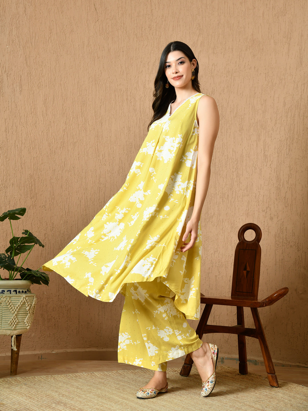 Indya Flared Fit Printed Kurta with Straight Pants