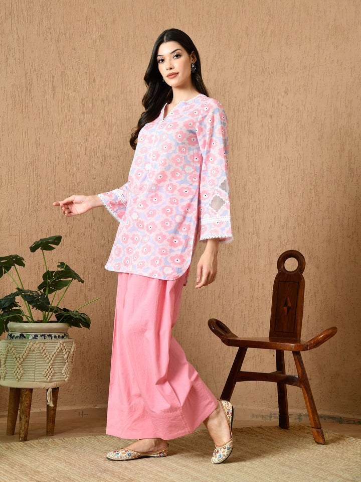 Paki Floral Printed Kurta Set (Pink)