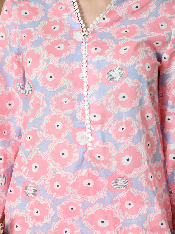 Paki Floral Printed Kurta Set (Pink)