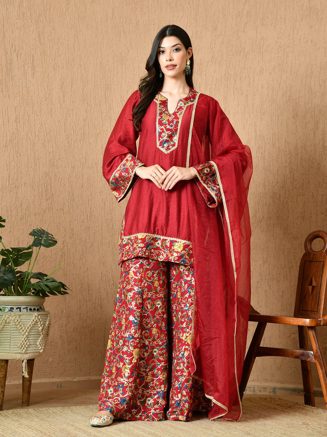 Iraaya Straight Kurta with Brocade Sharara & Dupatta Set