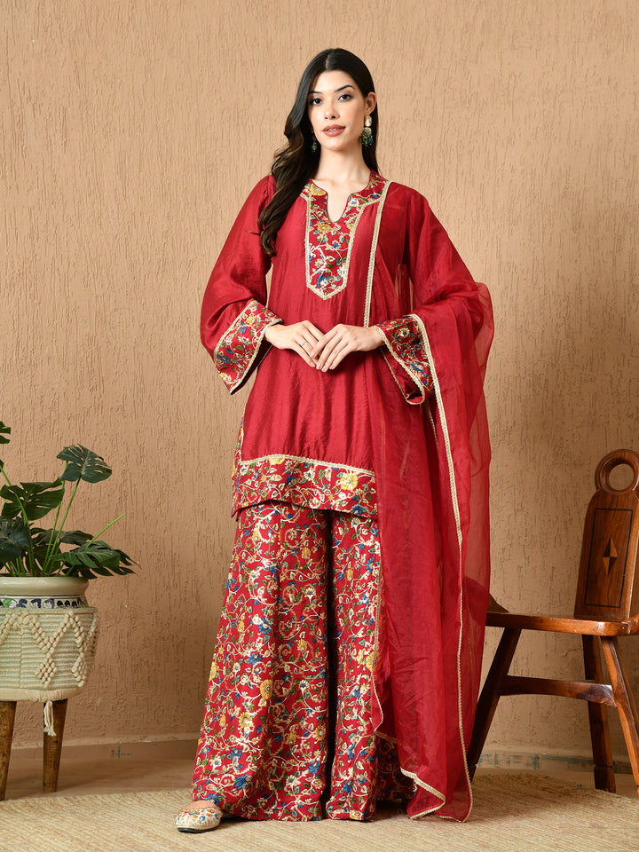 Iraaya Straight Kurta with Brocade Sharara & Dupatta Set
