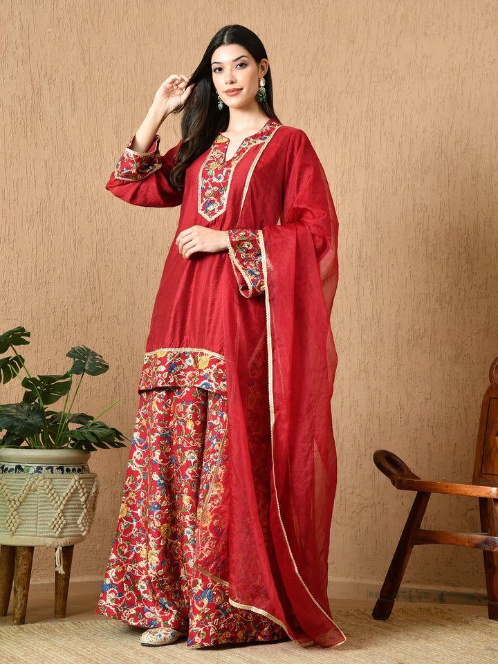 Iraaya Straight Kurta with Brocade Sharara & Dupatta Set