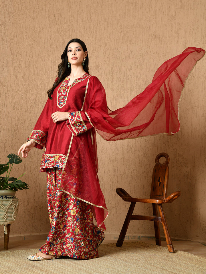 Iraaya Straight Kurta with Brocade Sharara & Dupatta Set