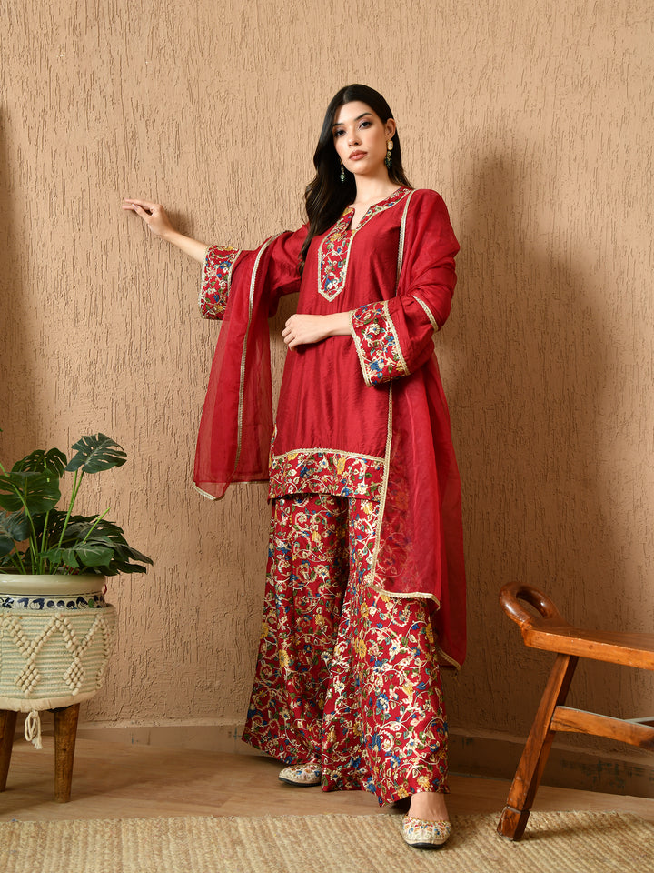 Iraaya Straight Kurta with Brocade Sharara & Dupatta Set