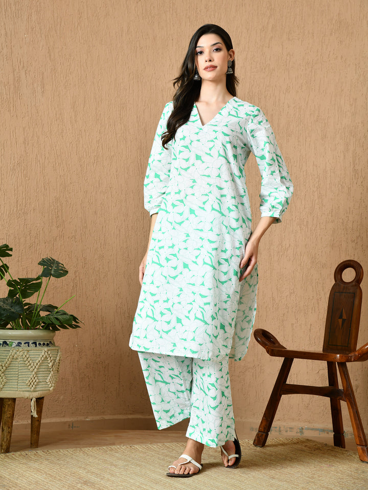Grace Straight Fit Printed Cotton Kurta with Straight Pant