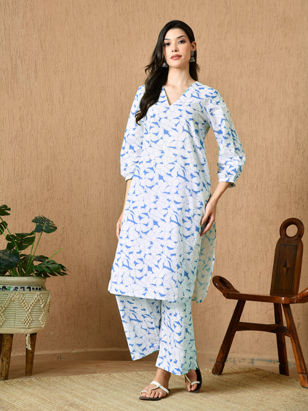Grace, Straight Fit Printed Cotton Kurta Set with Straight Pant