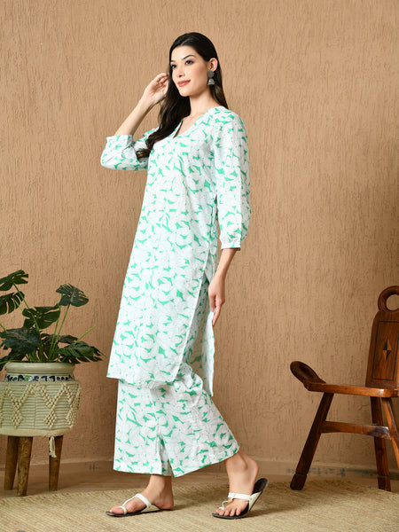 Grace, Straight Fit Printed Cotton Kurta Set with Straight Pant