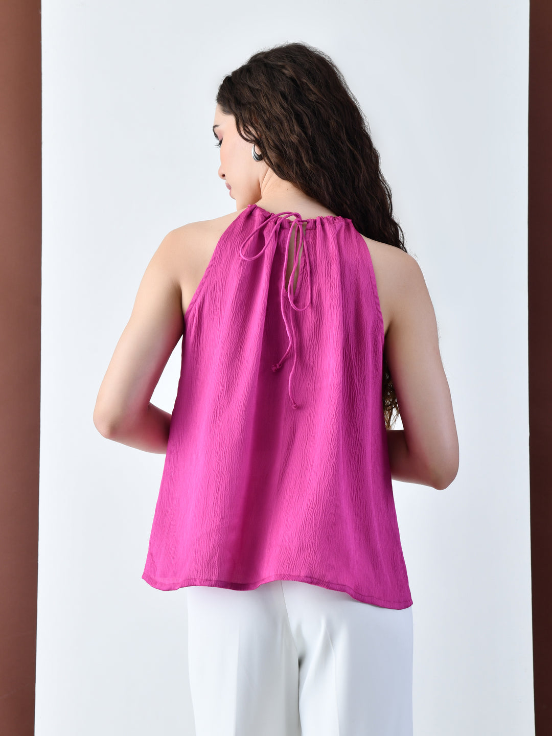 Lethia Fuchsia Textured Halter Top