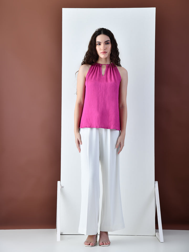 Lethia Fuchsia Textured Halter Top