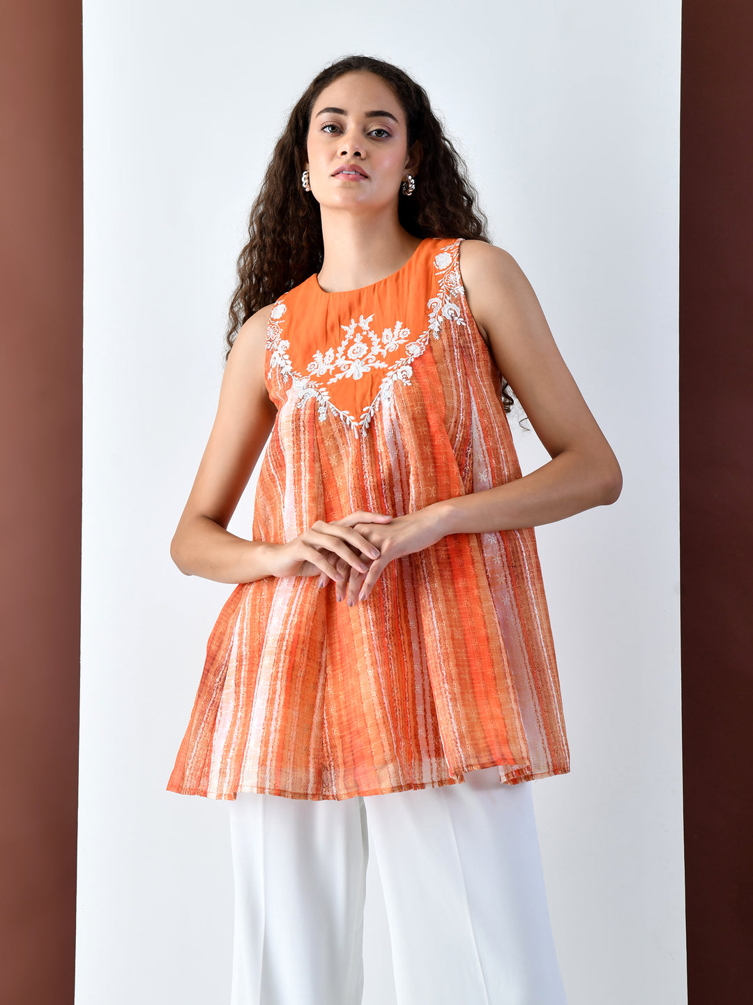 Amber Cambric Tunic Top (Orange)