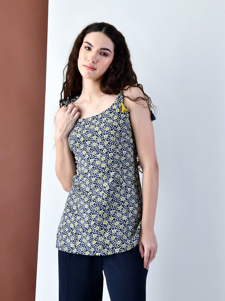 Mriga Printed Short Kurti (Blue)