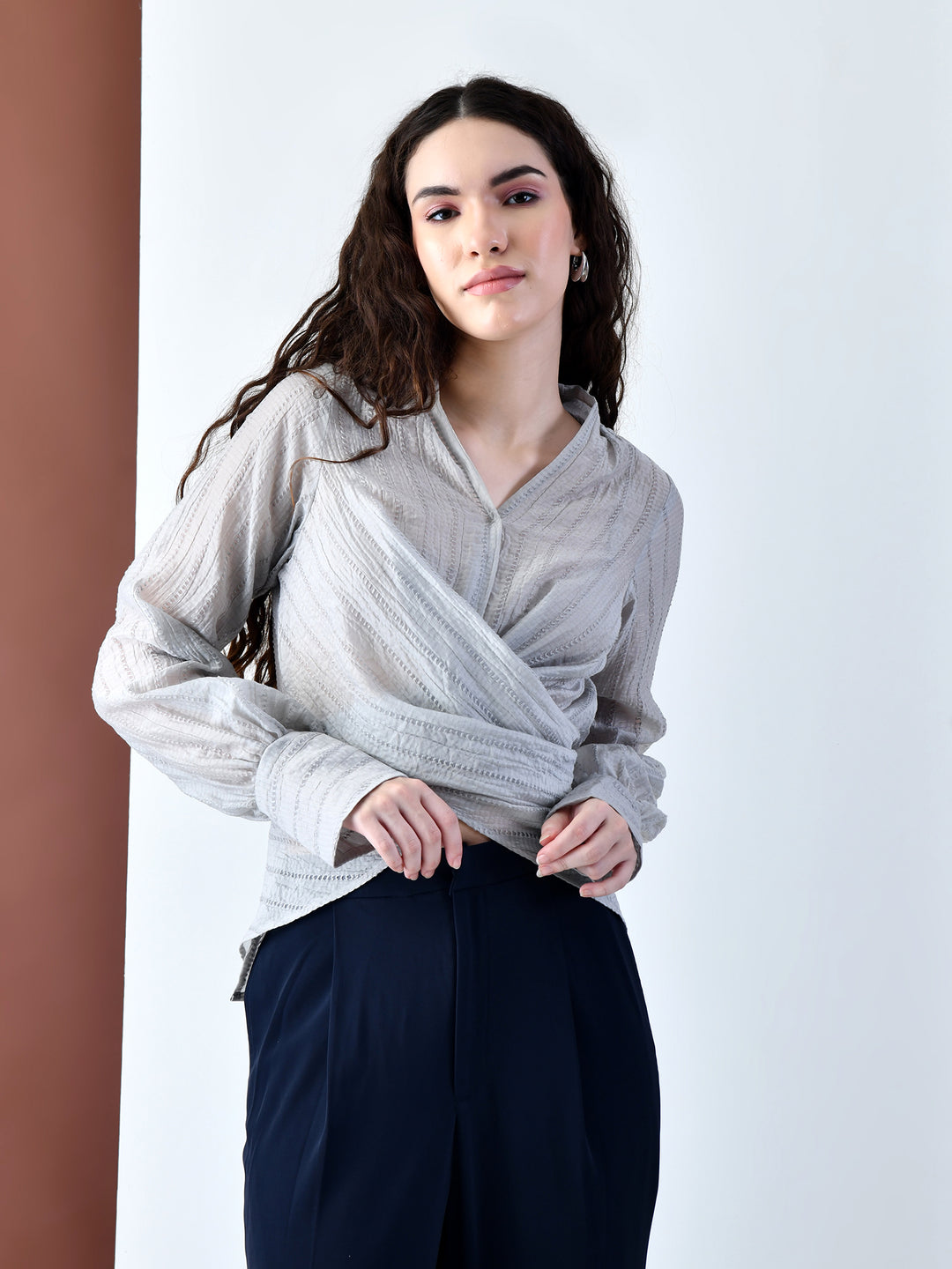 Pixie Grey Wrap Textured Shirt