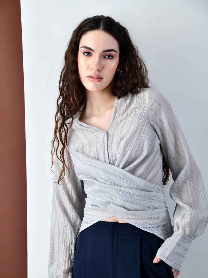 Pixie Grey Wrap Textured Shirt