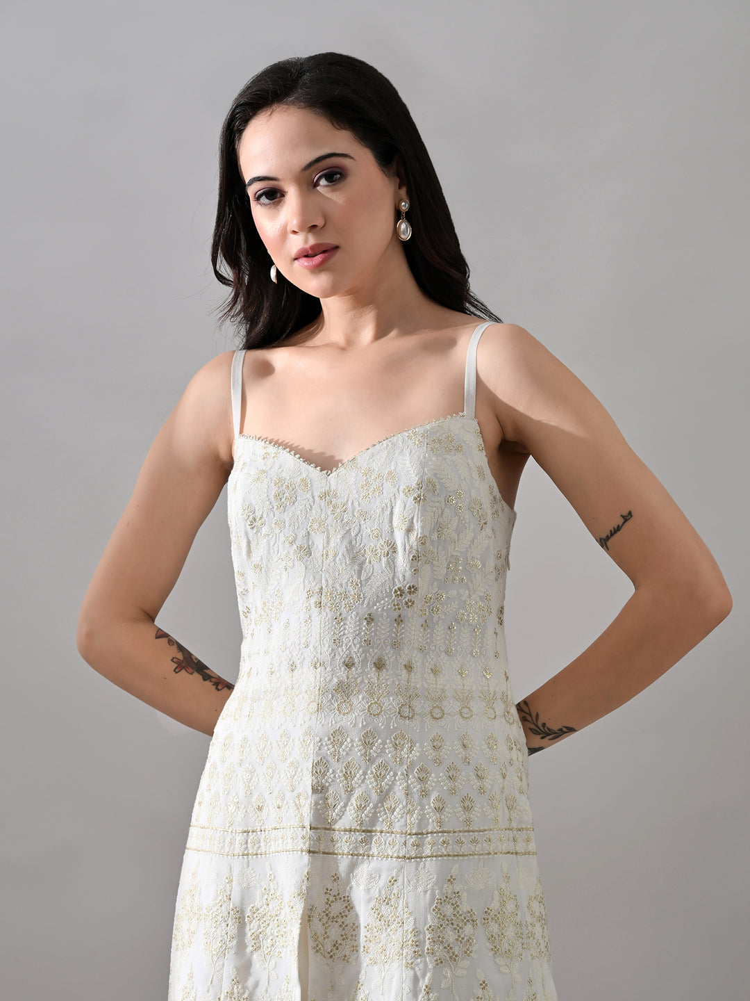 Alaya White Chikankari Indo-Western Sharara Set (White)