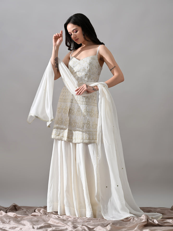 Alaya White Chikankari Indo-Western Sharara Set (White)