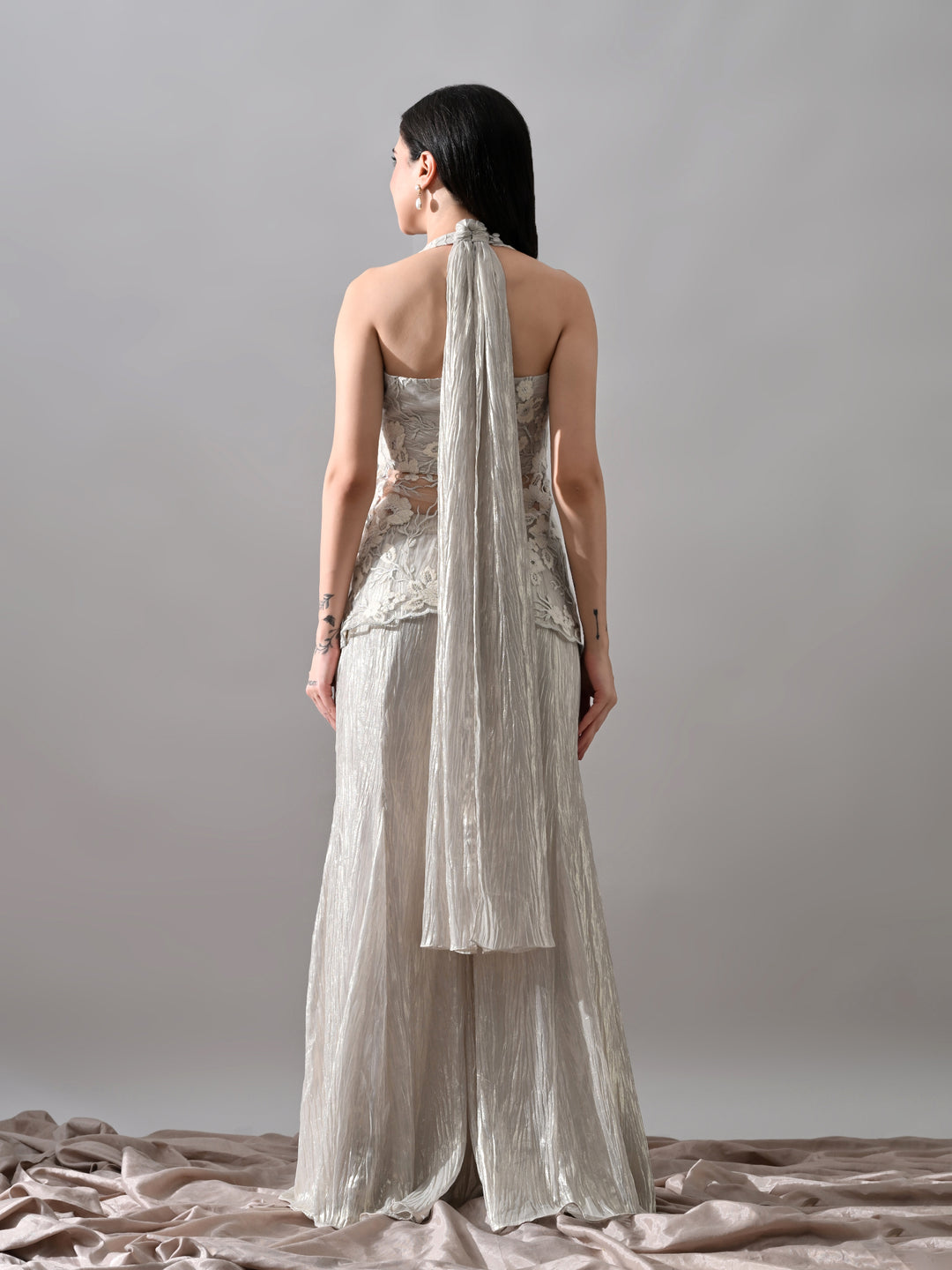 Neev Georgette Indo-Western Sharara Set (White)