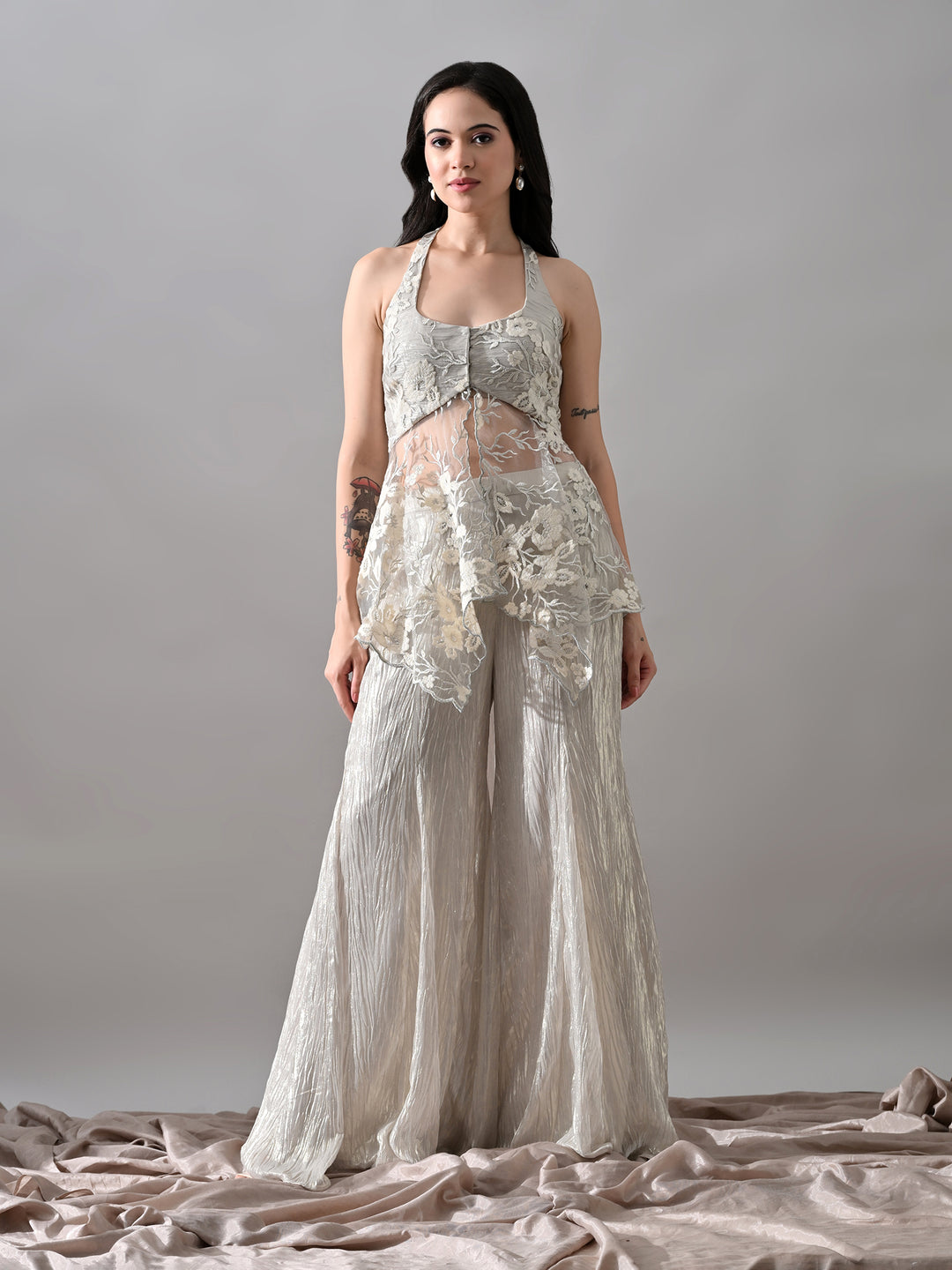 Neev Georgette Indo-Western Sharara Set (White)