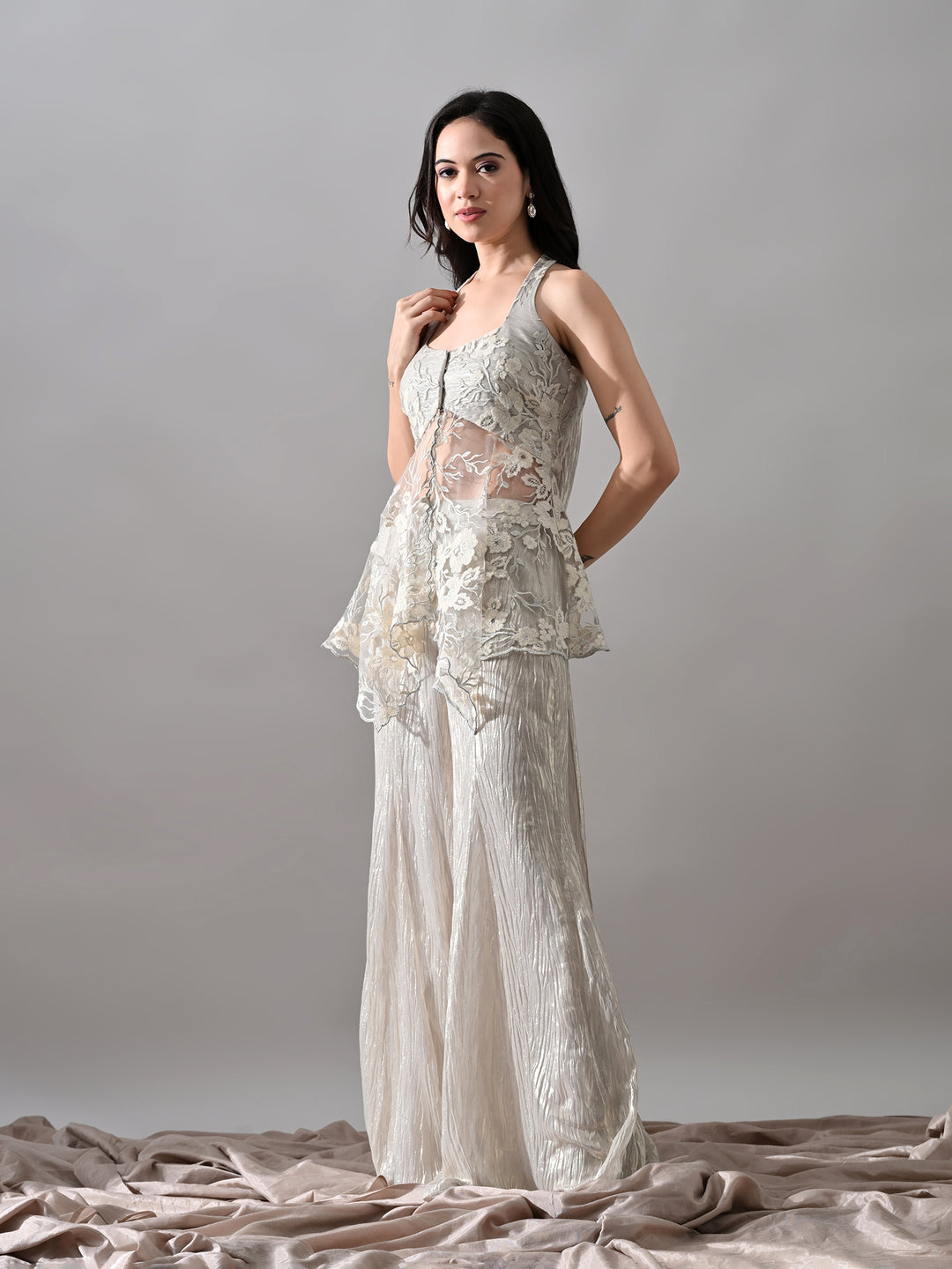 Neev Georgette Indo-Western Sharara Set (White)