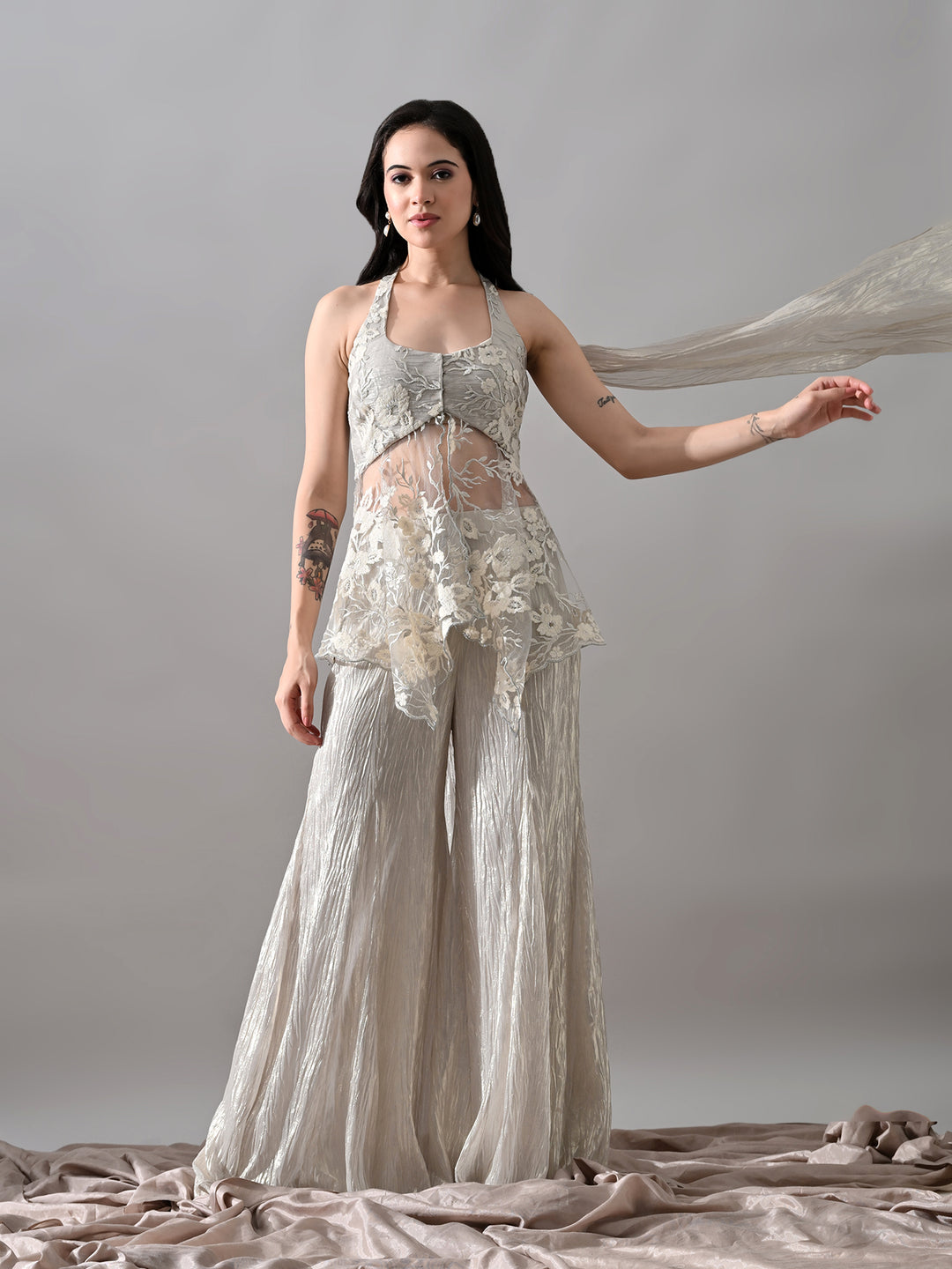 Neev Georgette Indo-Western Sharara Set (White)