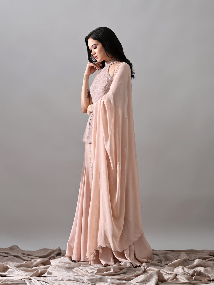 Riva Indo-Western Mesh Georgette Sharara Set ( Hot Pink)