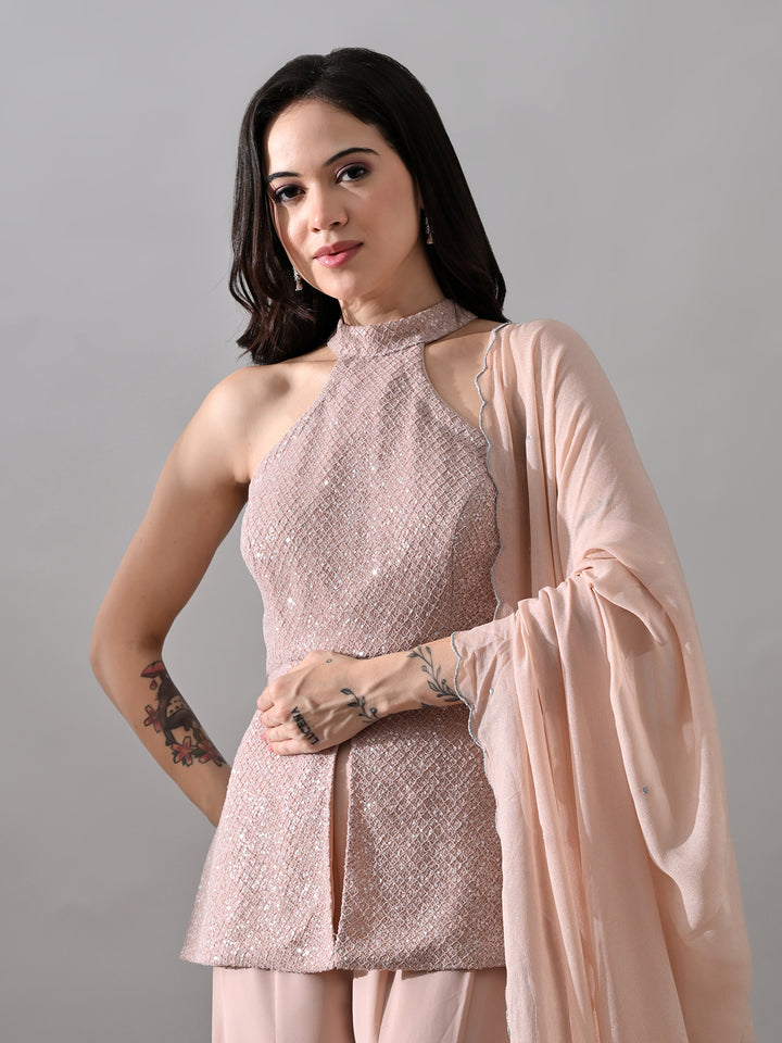 Riva Indo-Western Mesh Georgette Sharara Set ( Hot Pink)