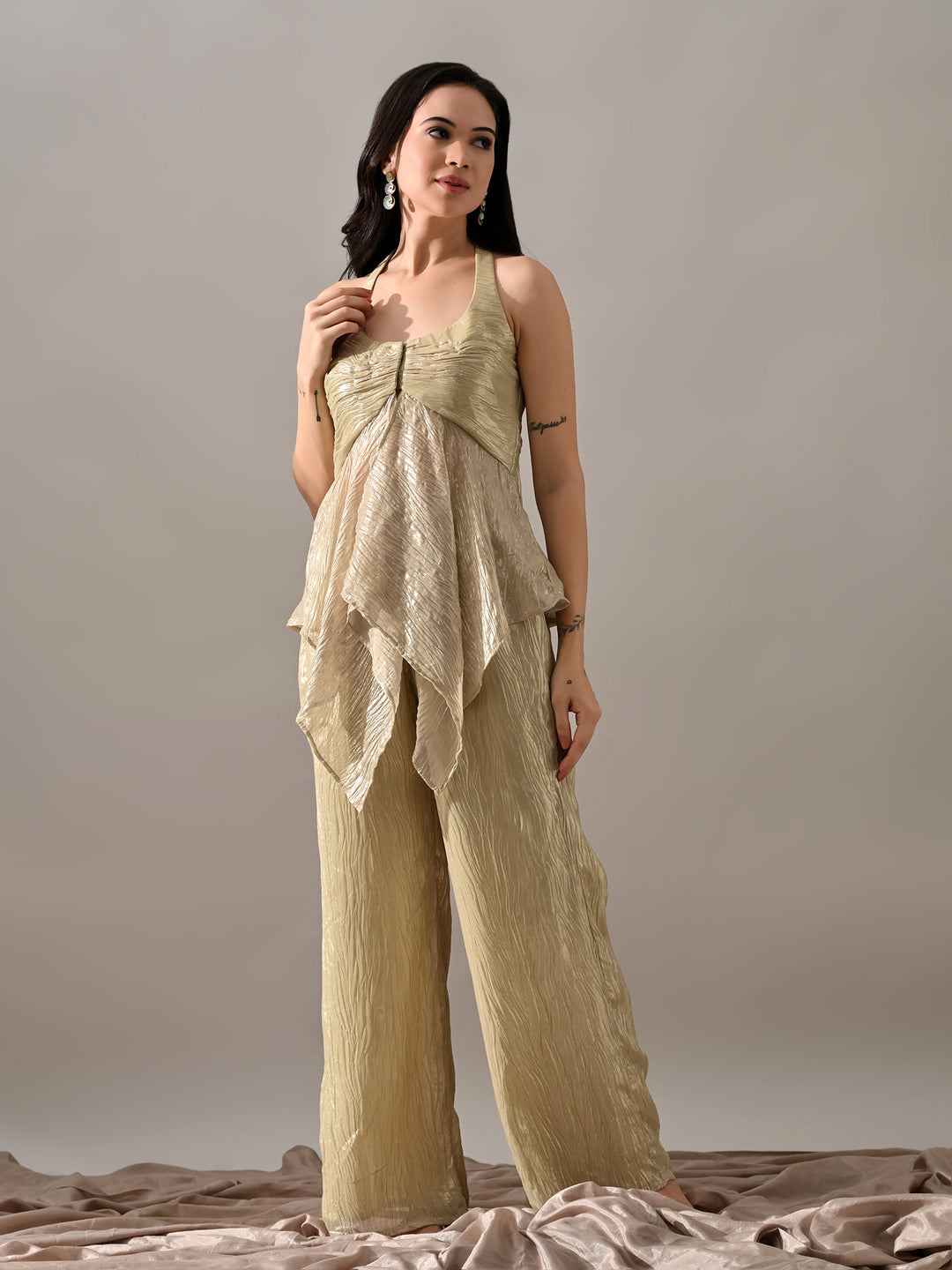 Neev Georgette Indo-Western Sharara Set (Green)