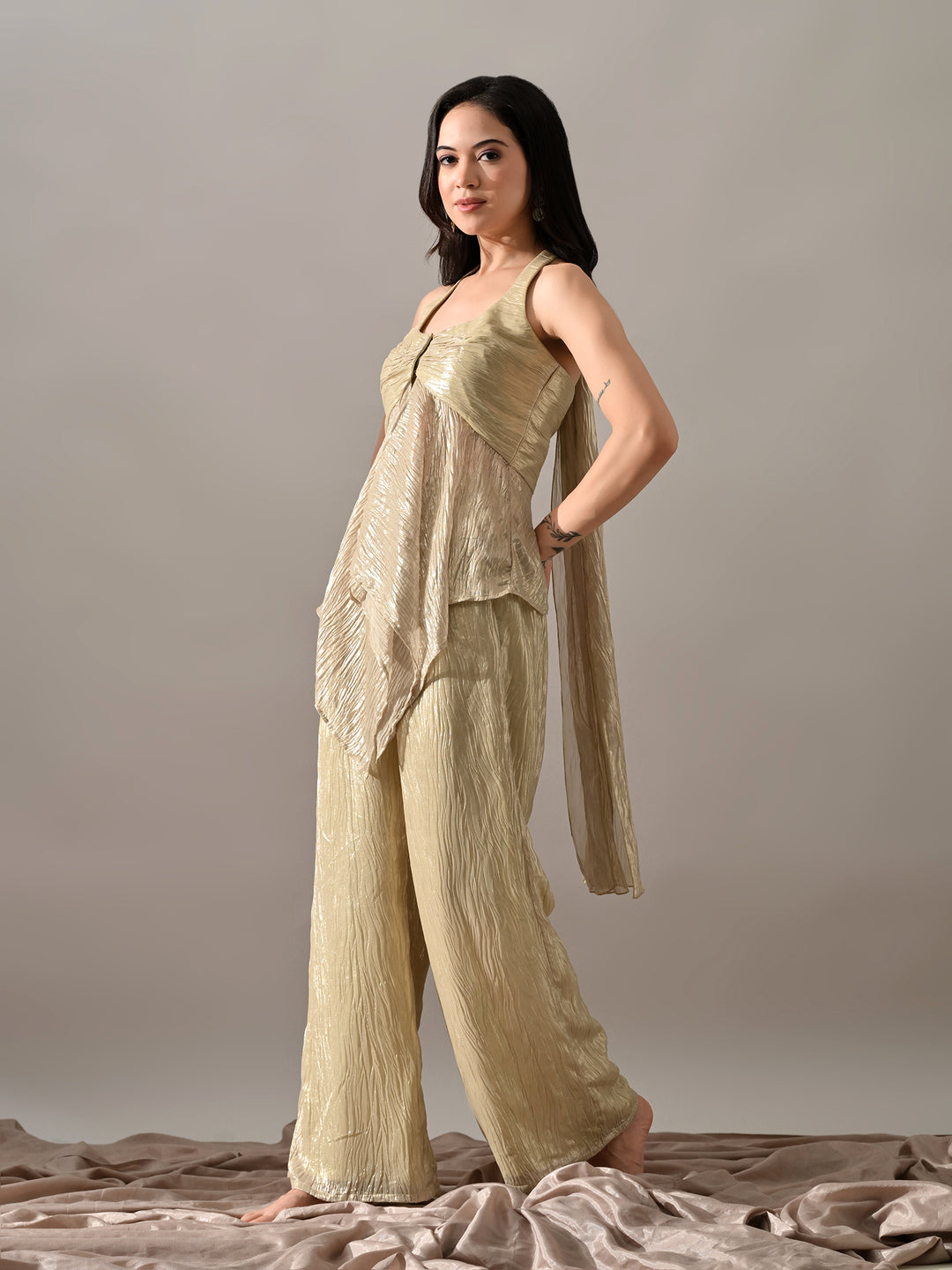 Neev Georgette Indo-Western Sharara Set (Green)