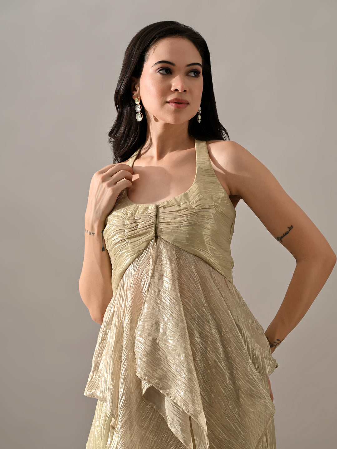 Neev Georgette Indo-Western Sharara Set (Green)