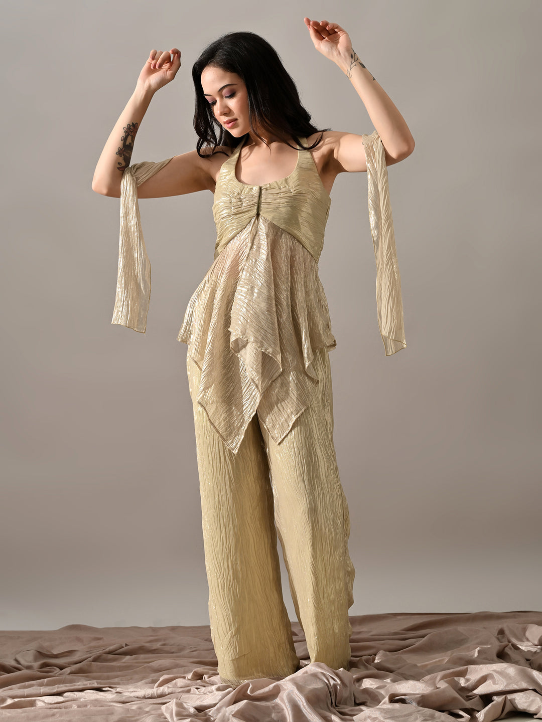 Neev Georgette Indo-Western Sharara Set (Green)