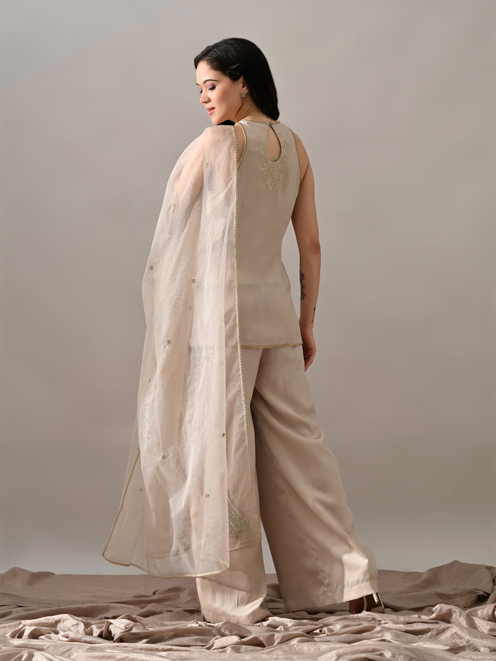 Raaya Indo-Western Satin Kurta Set (Beige)