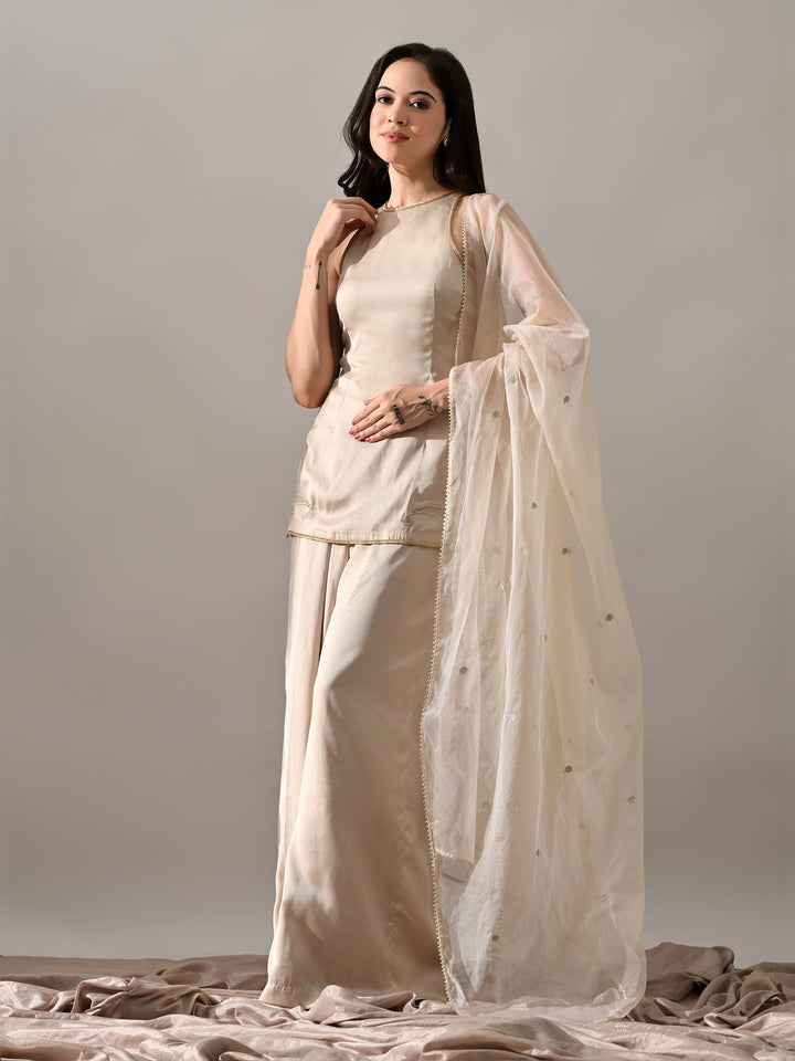 Raaya Indo-Western Satin Kurta Set (Beige)