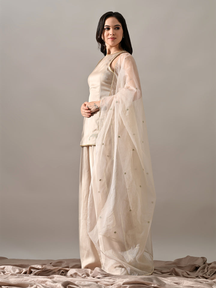 Raaya Indo-Western Satin Kurta Set (Beige)