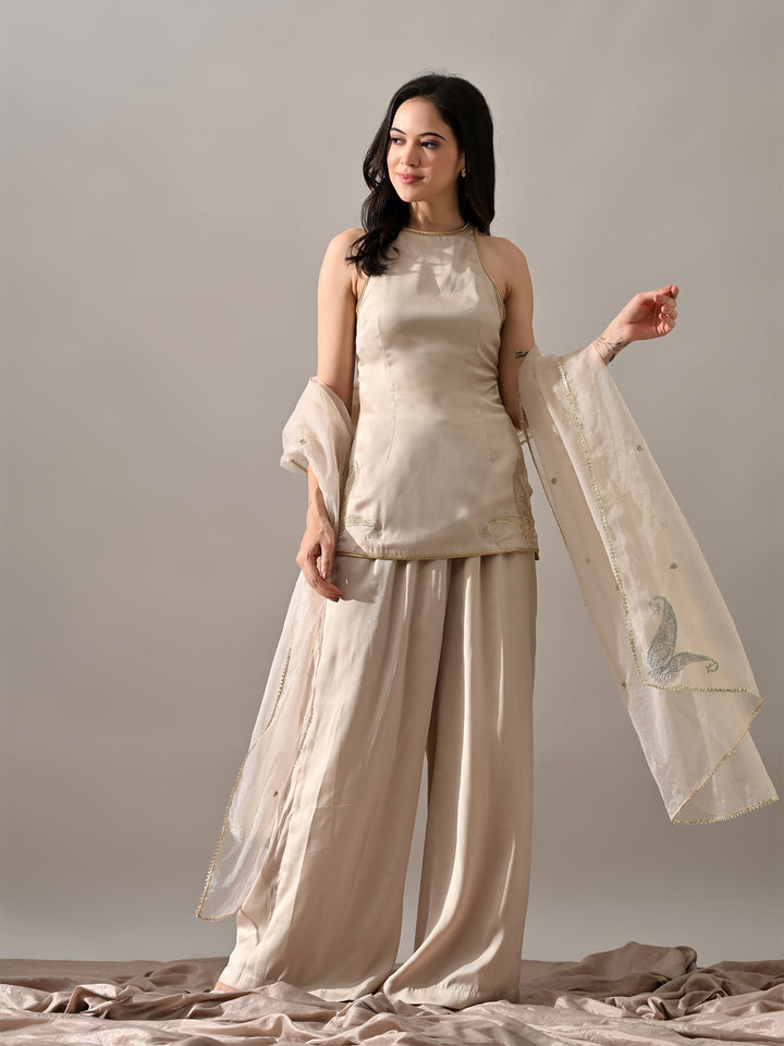 Raaya Indo-Western Satin Kurta Set (Beige)