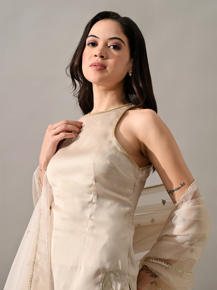 Raaya Indo-Western Satin Kurta Set (Beige)
