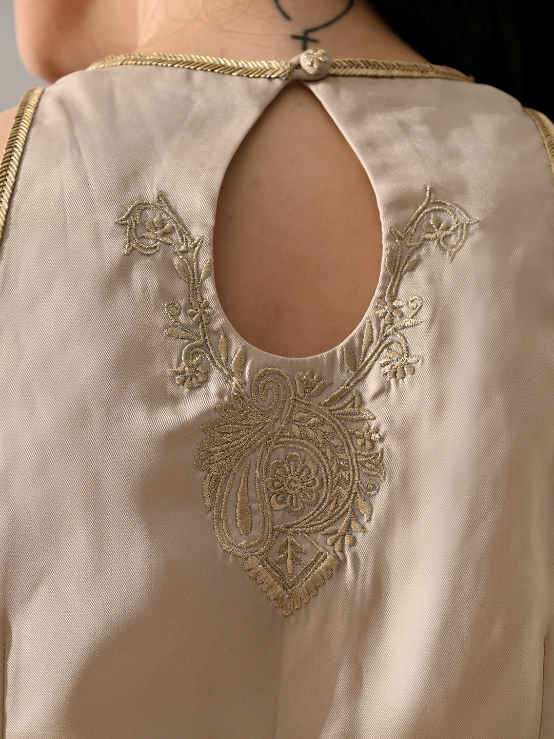 Raaya Indo-Western Satin Kurta Set (Beige)