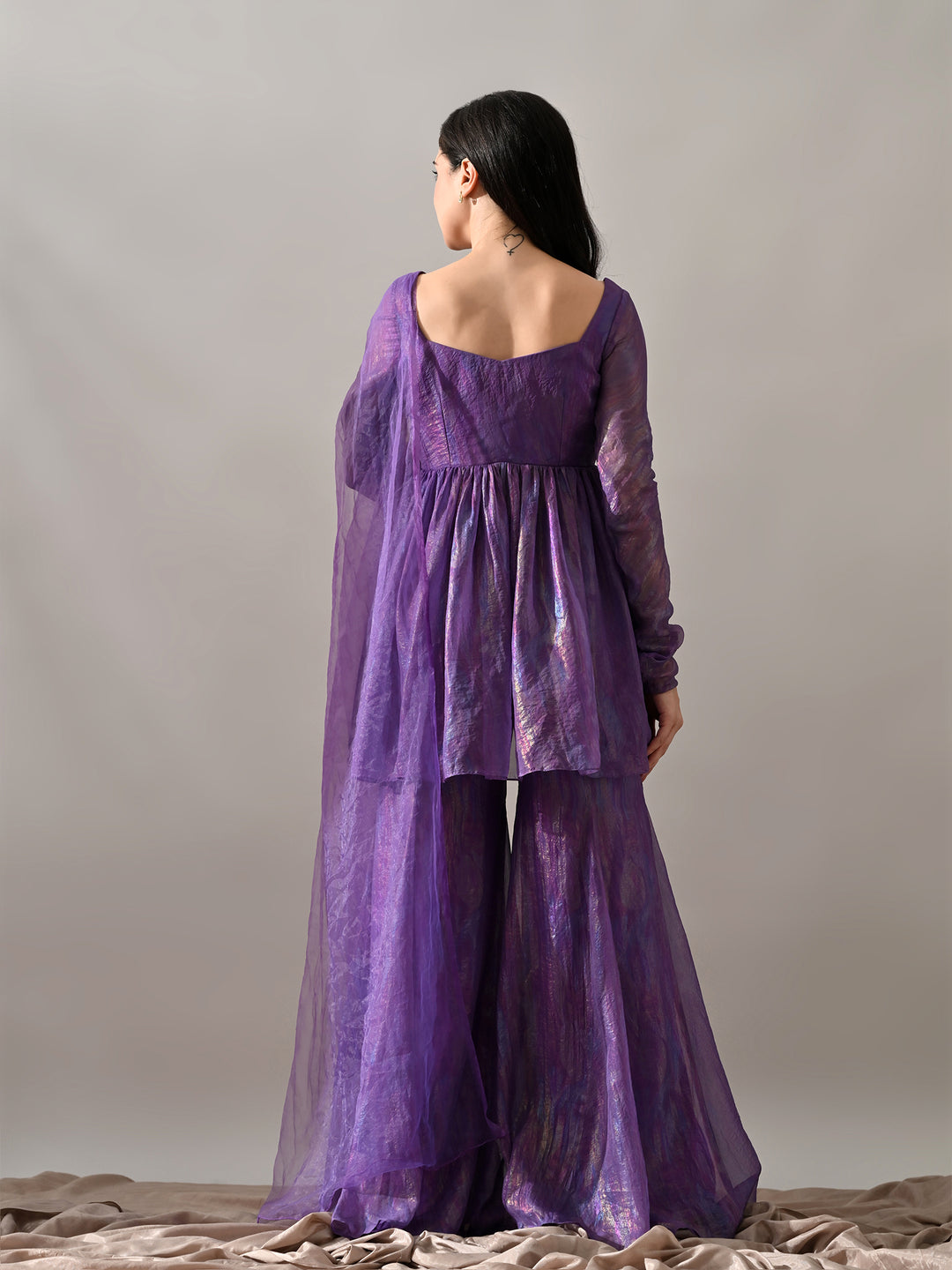 Zoya Chiffon Indo-Western Sharara Set (Purple)