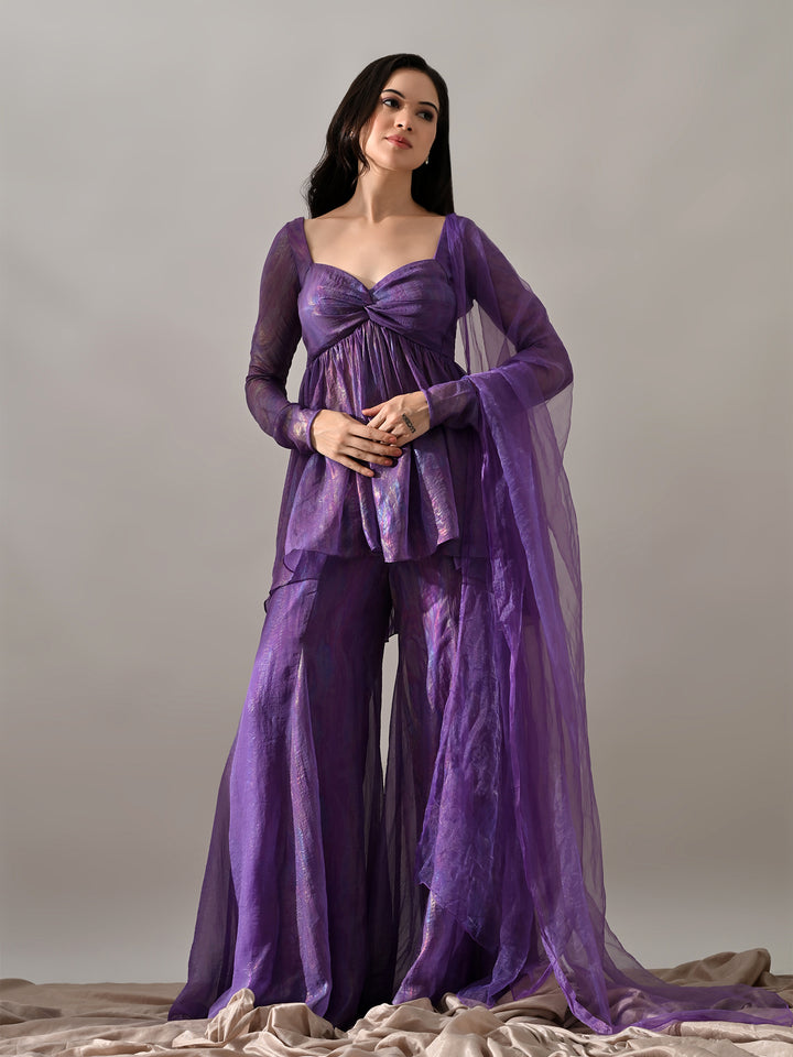 Zoya Chiffon Indo-Western Sharara Set (Purple)