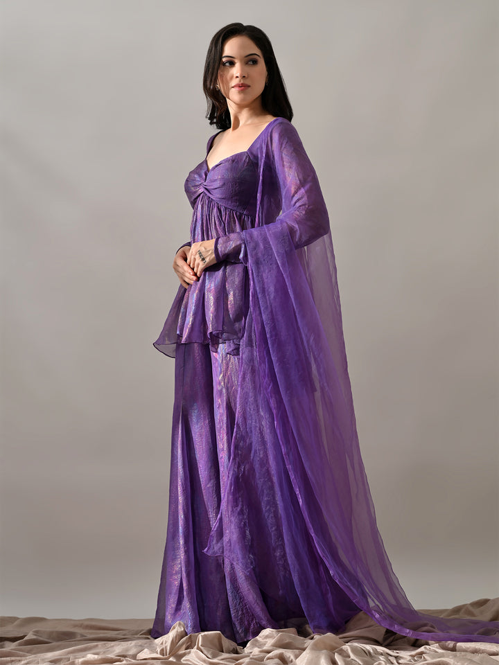 Zoya Chiffon Indo-Western Sharara Set (Purple)