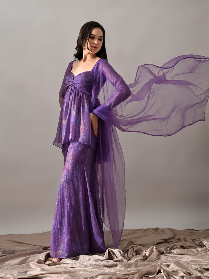 Zoya Chiffon Indo-Western Sharara Set (Purple)