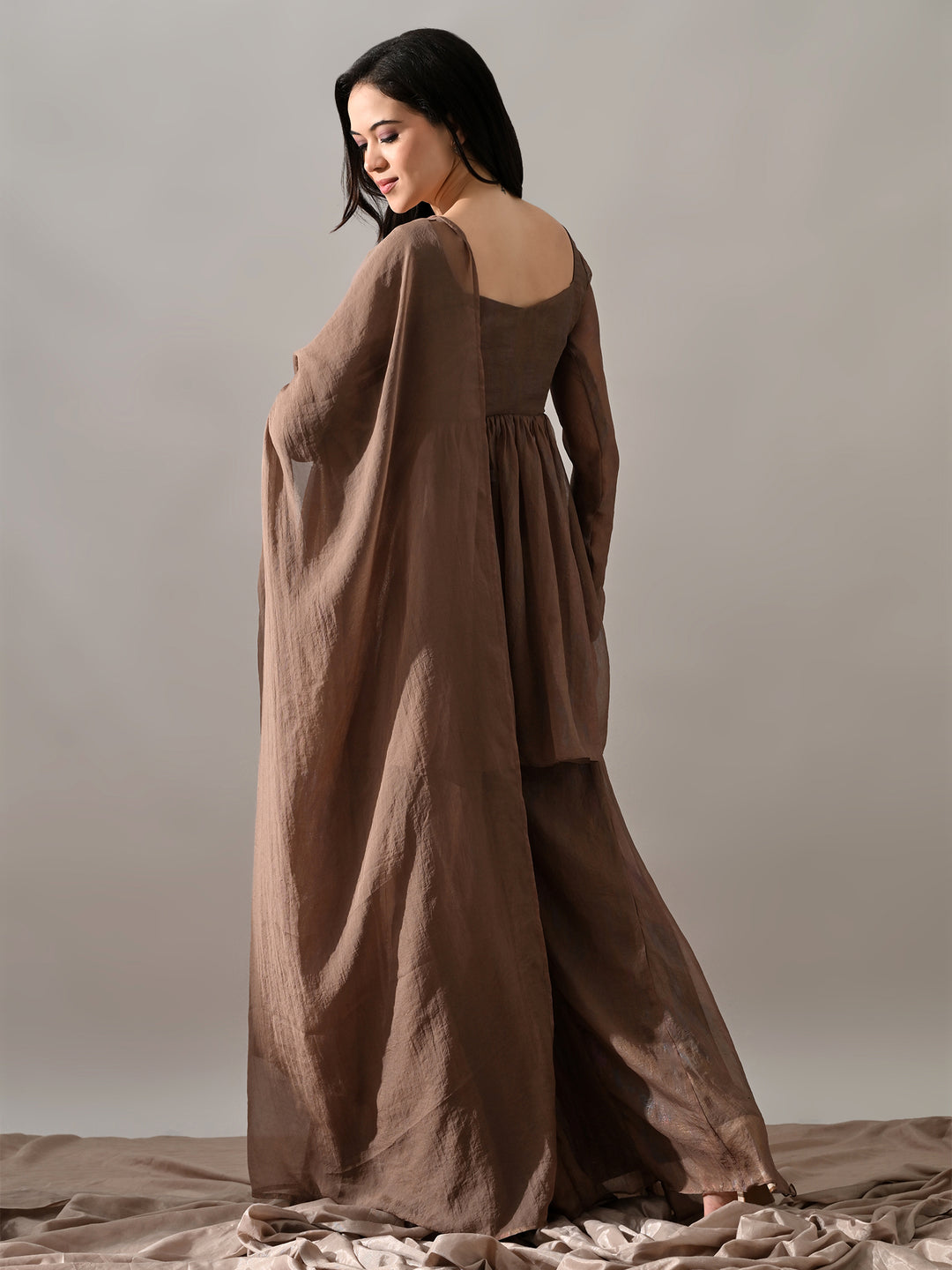 Zoya Chiffon Indo-Western Sharara Set (Brown)