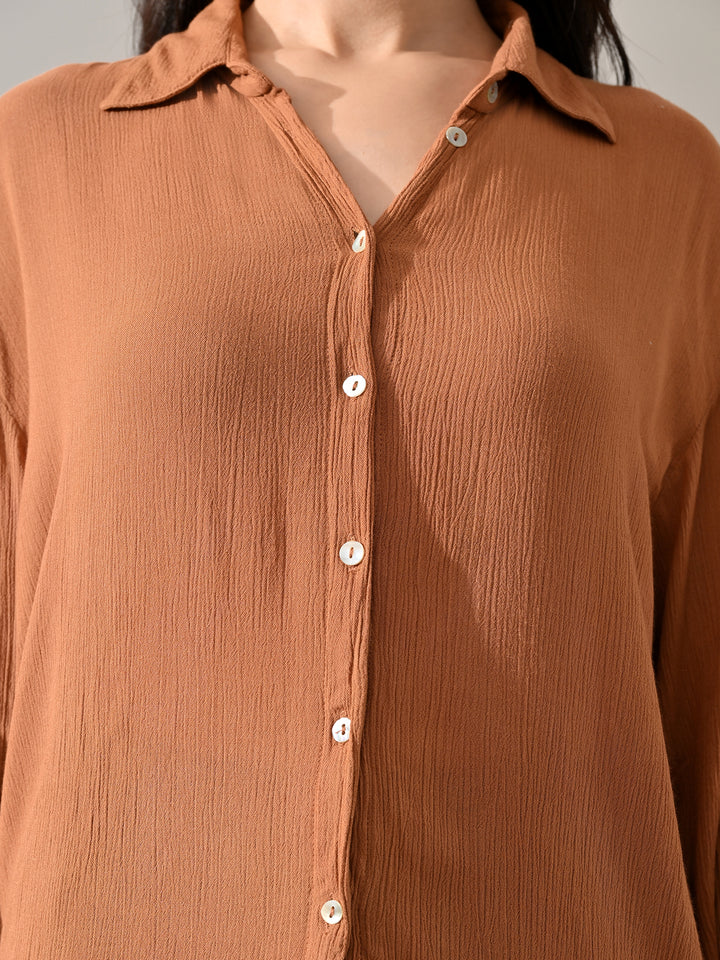 Caramel Crinkle Cotton Western Shirt (Brown)