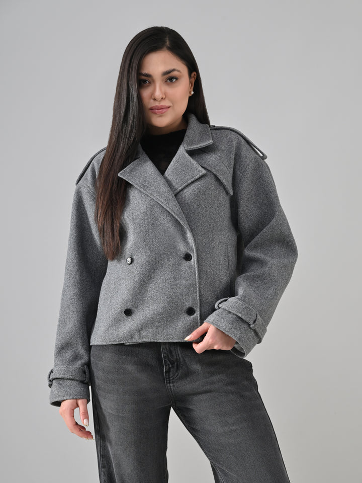 ROXIE FELT CROP JACKET (LIGHT GREY)